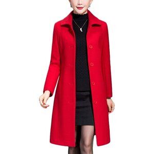 Women's Red Wool Trench Coat Winter Long Thick Overcoat Walker Coats